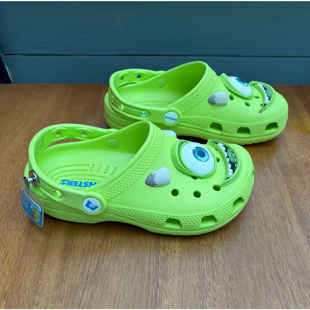 Crocs Disney Pixar Monsters Inc Mike Wazowski Clogs Kids J2 Lime Green Glow